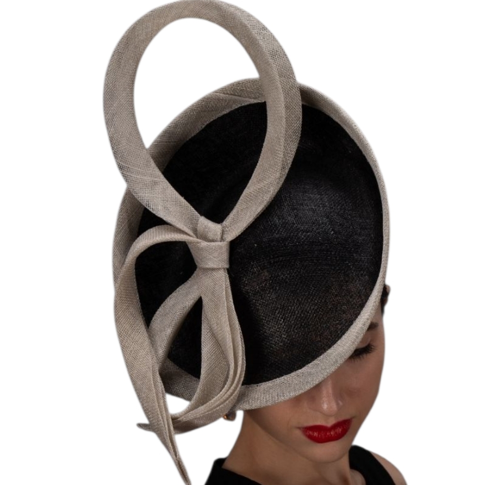 Elegant Black and Cream Couture Handcrafted Fascinator Hat Hatinator